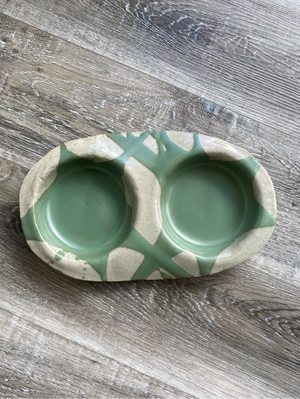 Handmade Pottery Dog Cat Dish with Dial Feeders